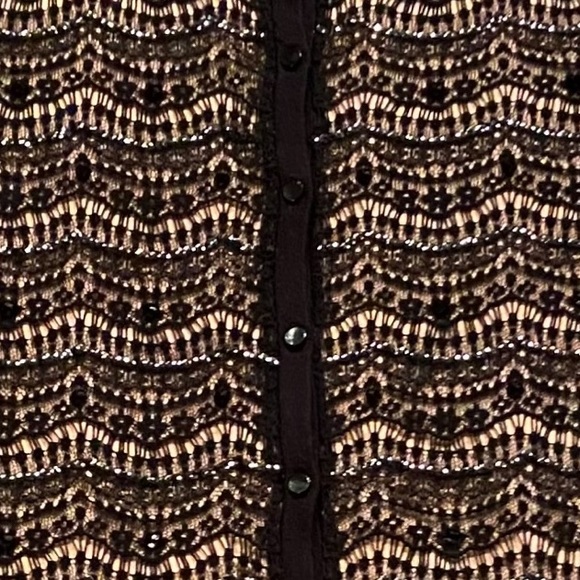 Ann Taylor emblished holiday cardigan in black and beige with lace overl… - Picture 6 of 9